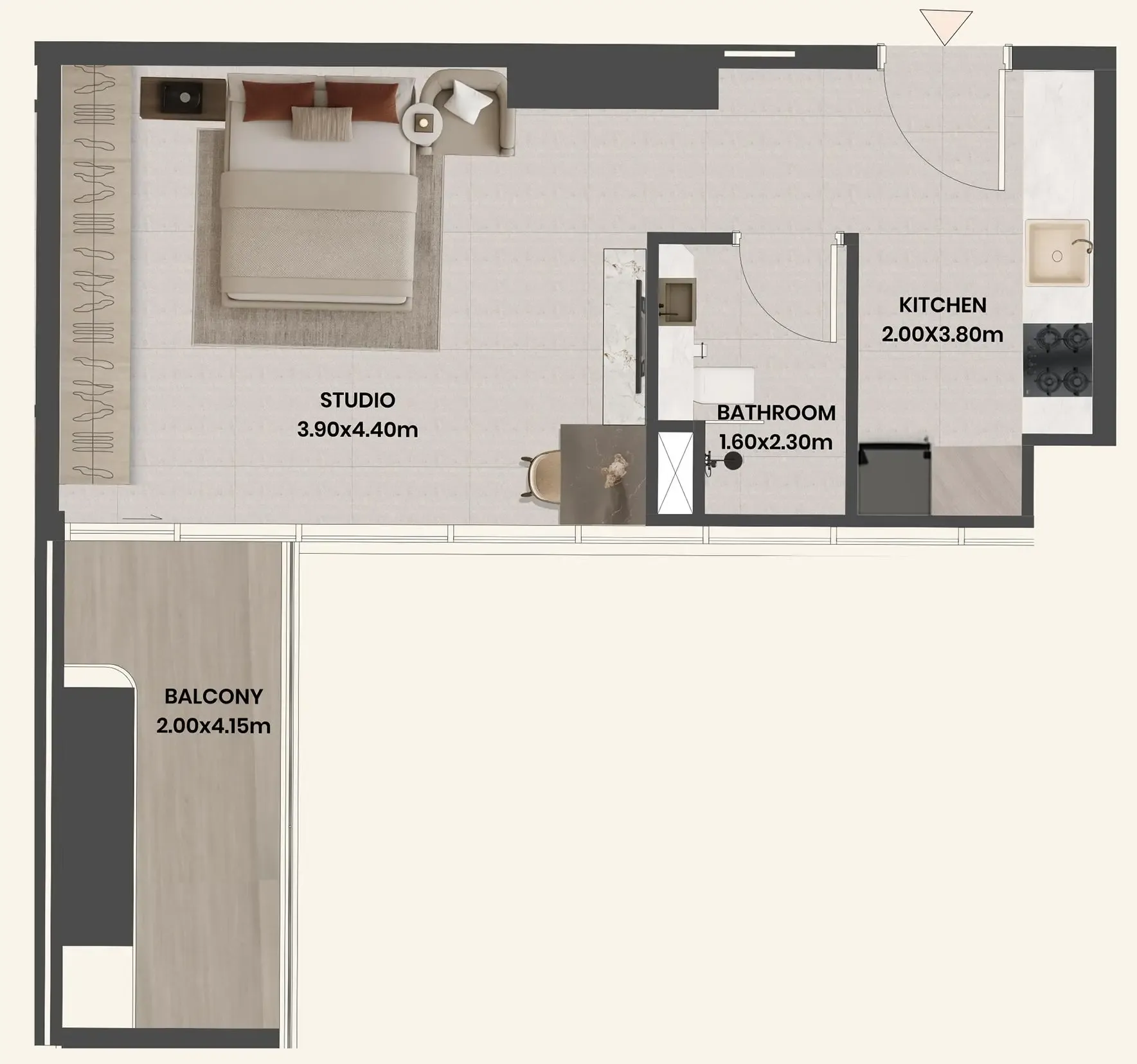 Divine Al Barari Studio floor plan, 479 sqft
