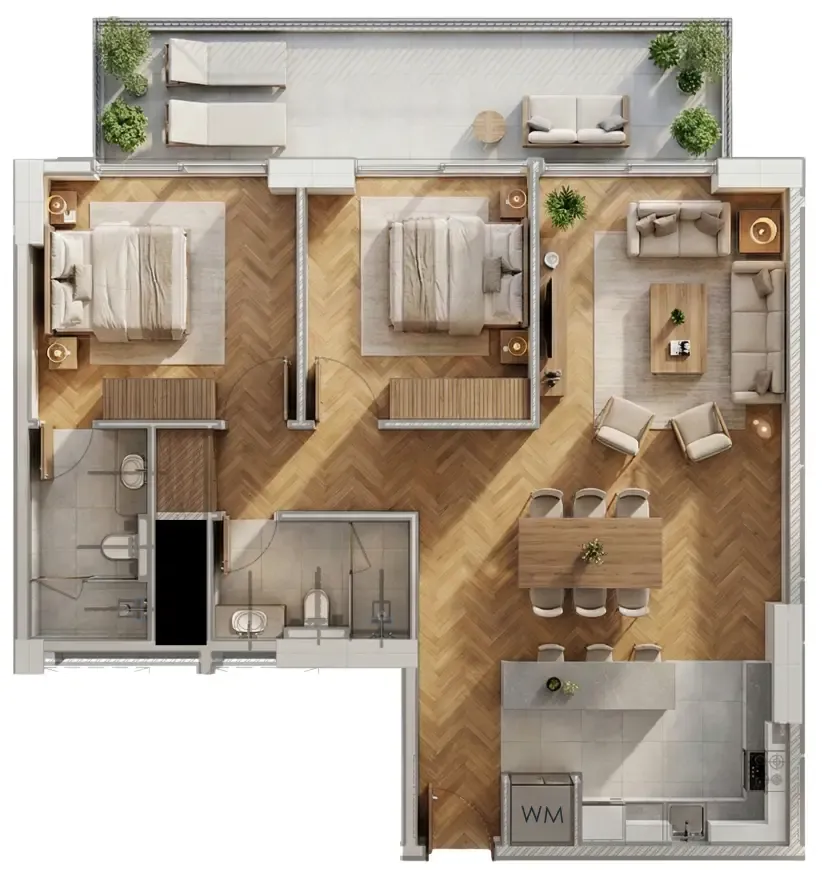 Armas By Zenith 2 bed floor plan, 1,143 – 1,175 sqft