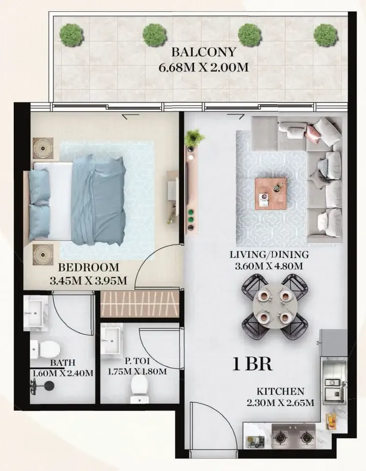 Chapter 01 by Newbury 1 bed floor plan, 710 sqft