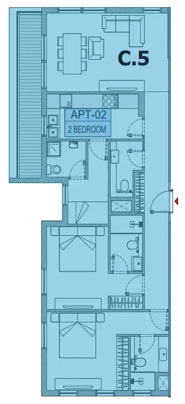 Olfah 2 bed floor plan, 1,245 sqft