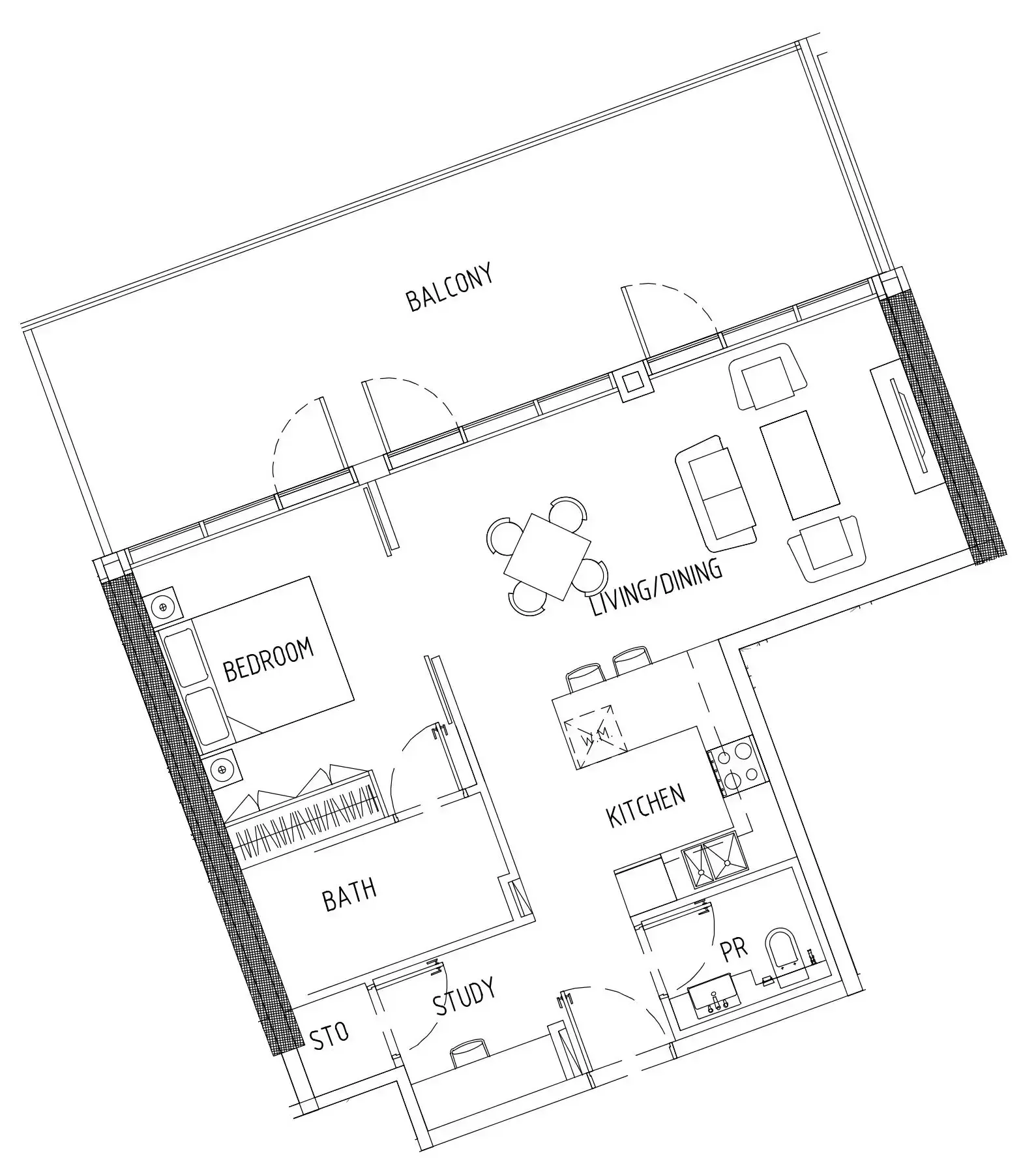 Damac District 1 bed floor plan, 1,005 sqft