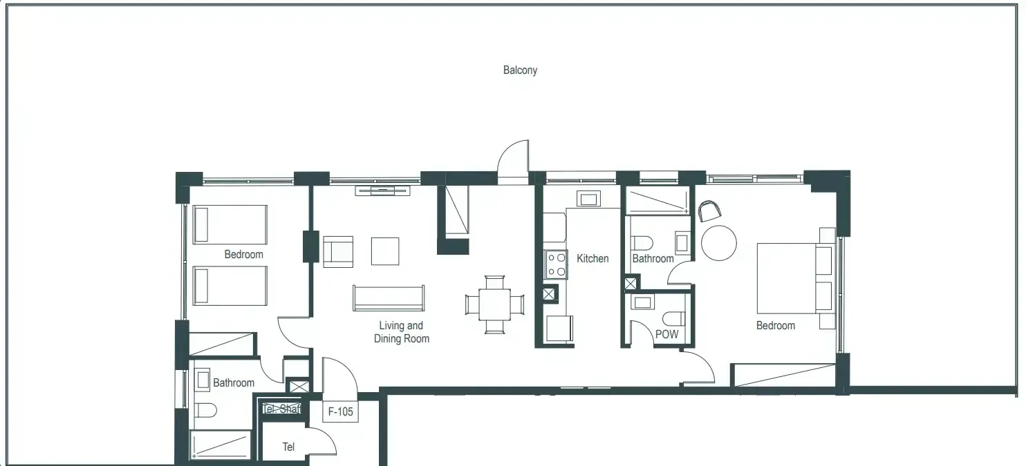 Whitestone Residences 2 bed floor plan, 2,910 sqft