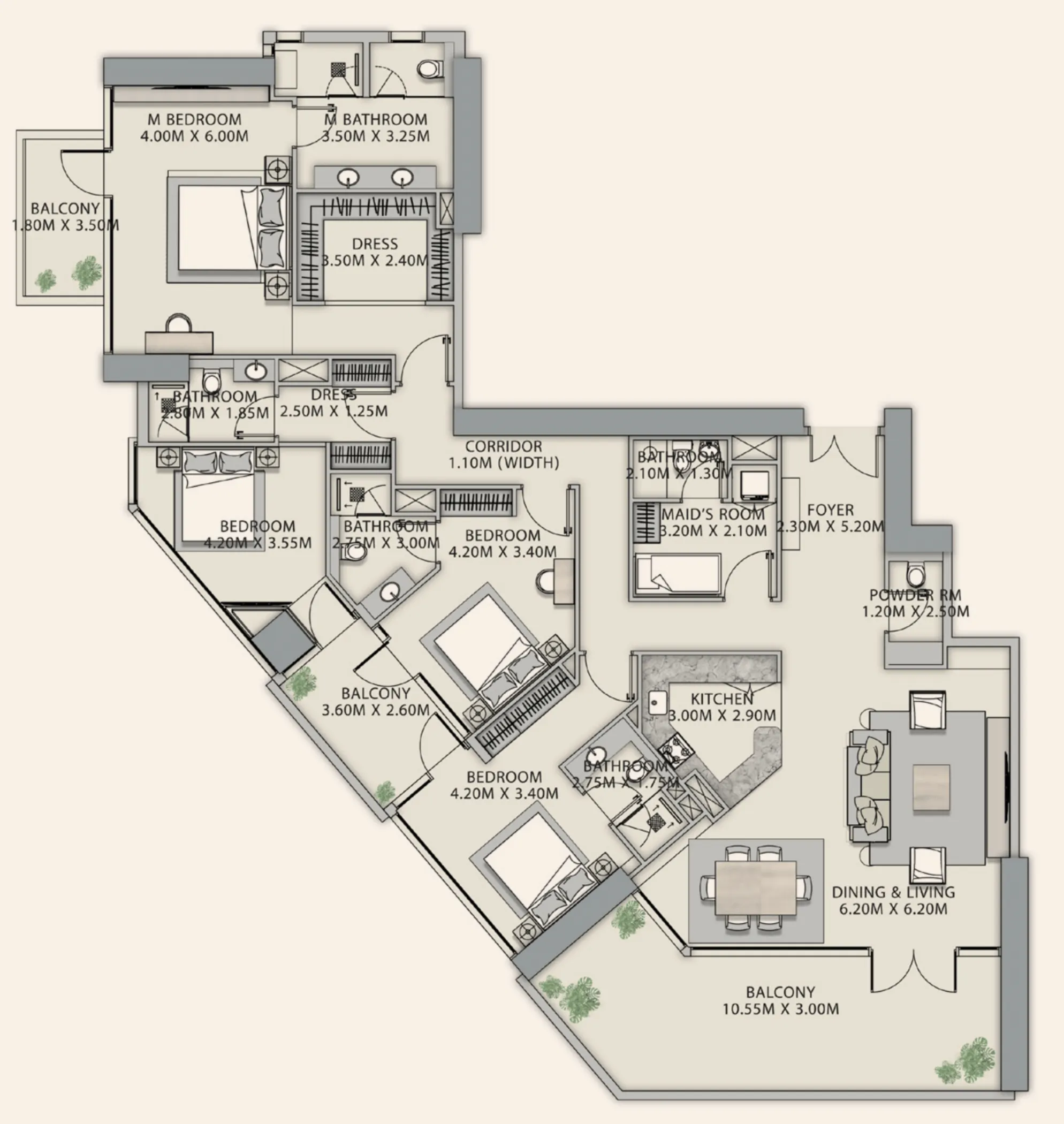 Velor Penthouses 4 bed floor plan, 3,000 sqft