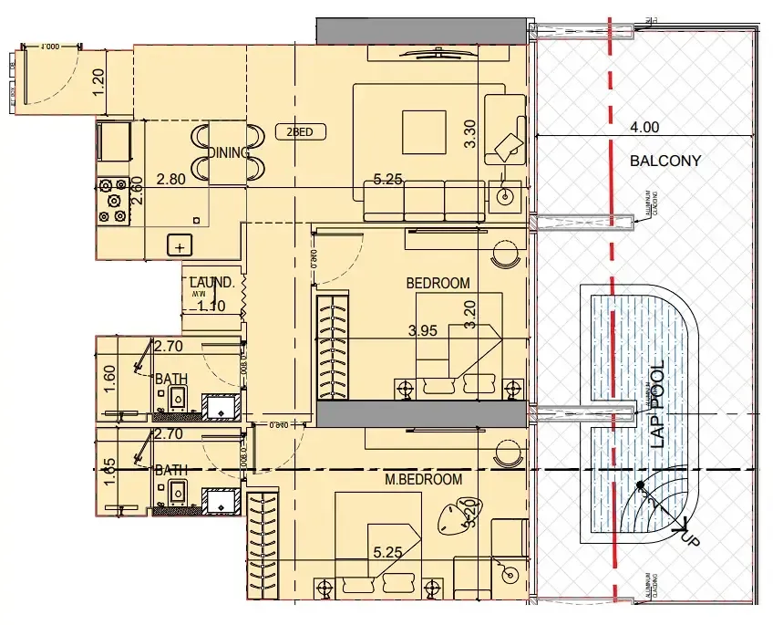 Binghatti Luxuria 2 bed floor plan, 1,361 sqft