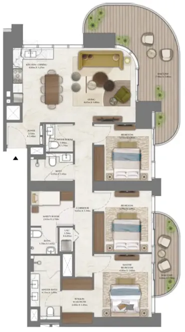 Address Residences Zabeel 3 bed floor plan, 1,822 sqft
