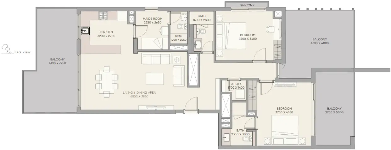 The Haven 2 2 bed floor plan, 1,857 sqft