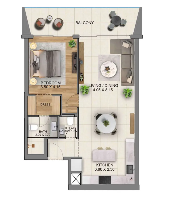 Sky Hills Residence 3 1 bed floor plan, 1,021 – 1,026 sqft