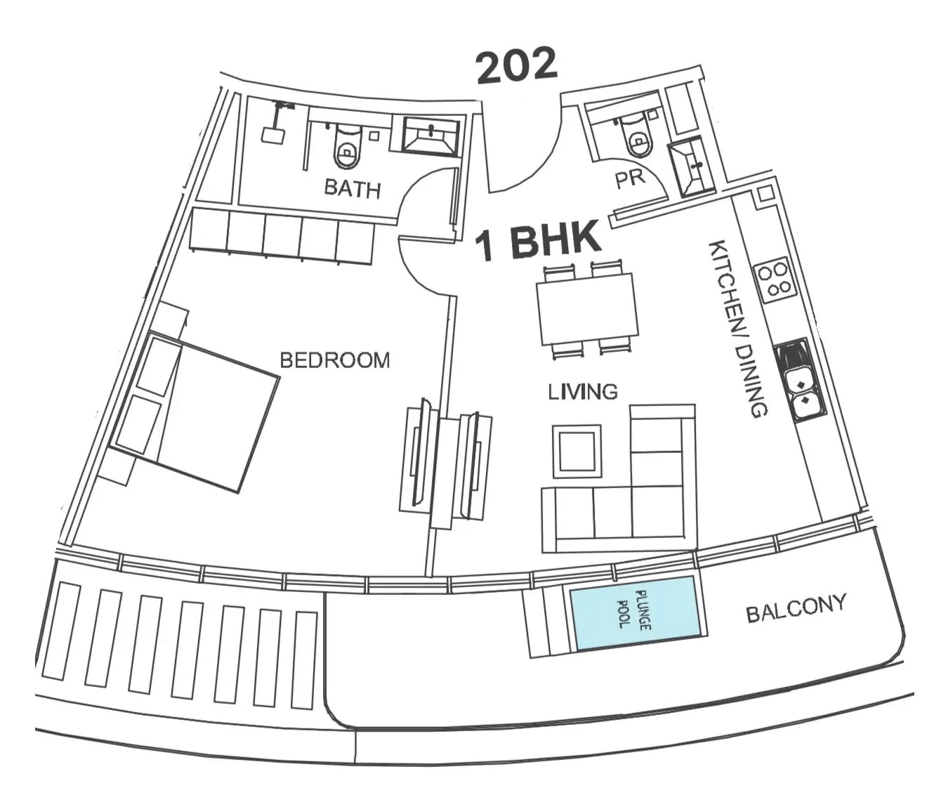 Villa Del Garda 1 bed floor plan, 885 sqft