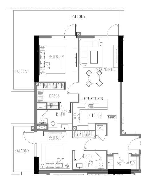 Damac Riverside Views 2 bed floor plan, 1,442 sqft