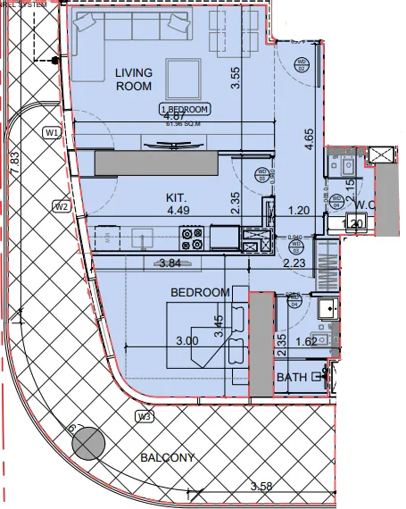 Binghatti Skyhall 1 bed floor plan, 994 – 995 sqft