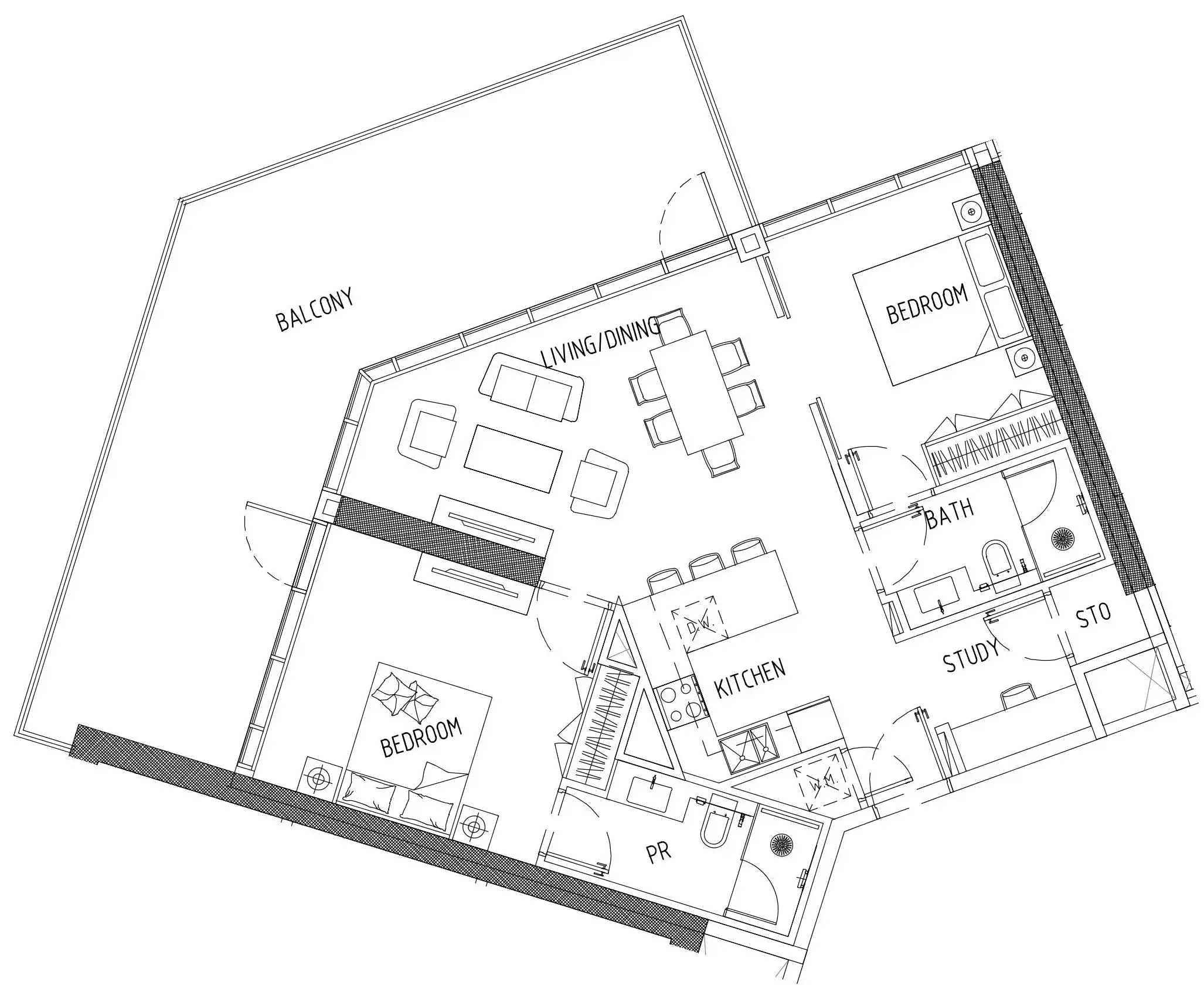 Damac District 2 bed floor plan, 1,320 sqft