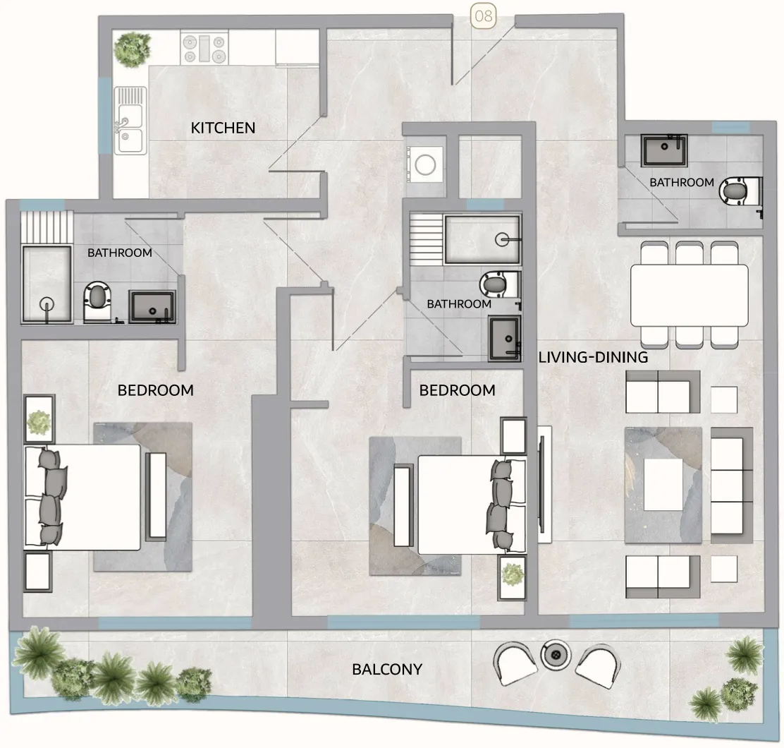 One 678 Residences 2 bed floor plan, 1,709 – 1,914 sqft