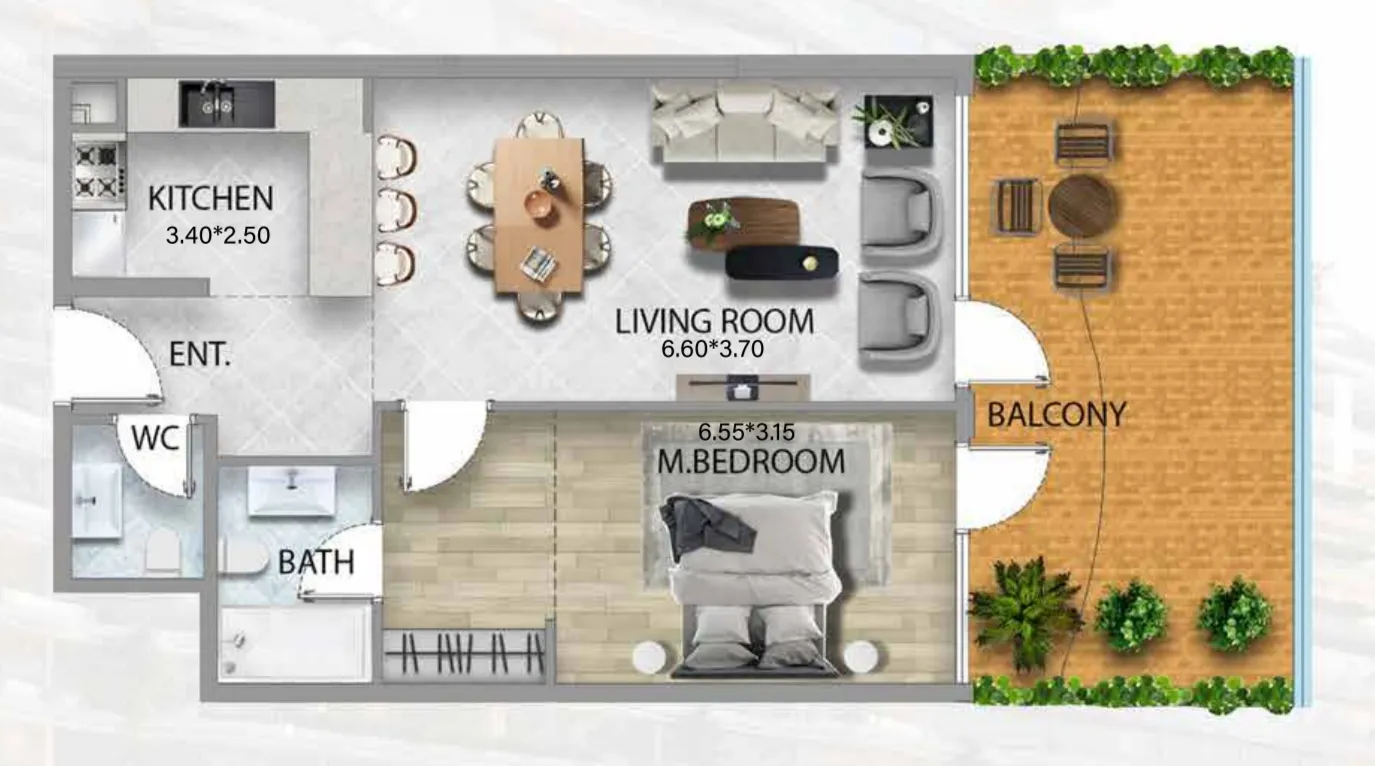 311 Boulevard 1 bed floor plan, 985 sqft