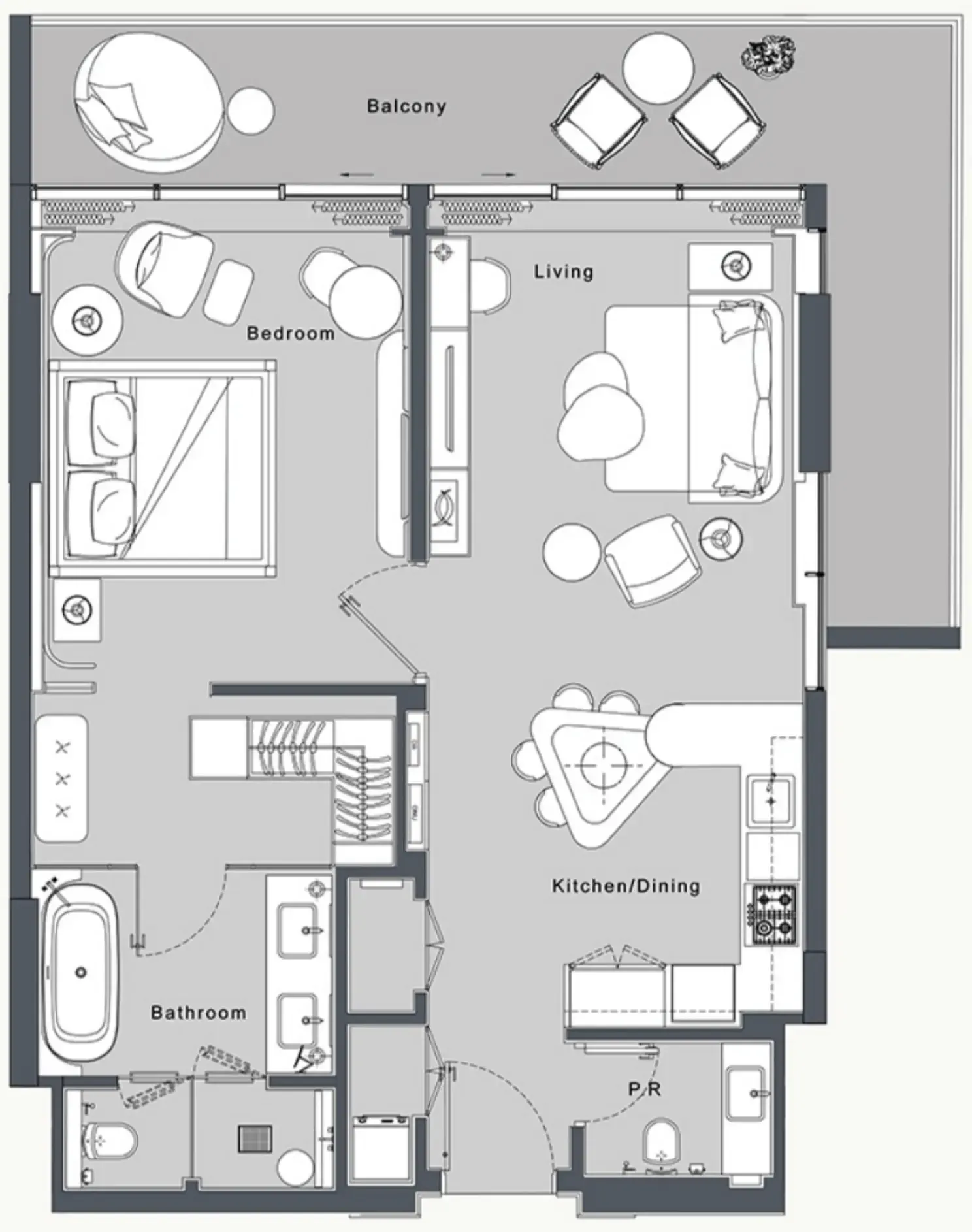 JW Marriott Residences and Resort 1 bed floor plan, 996 sqft