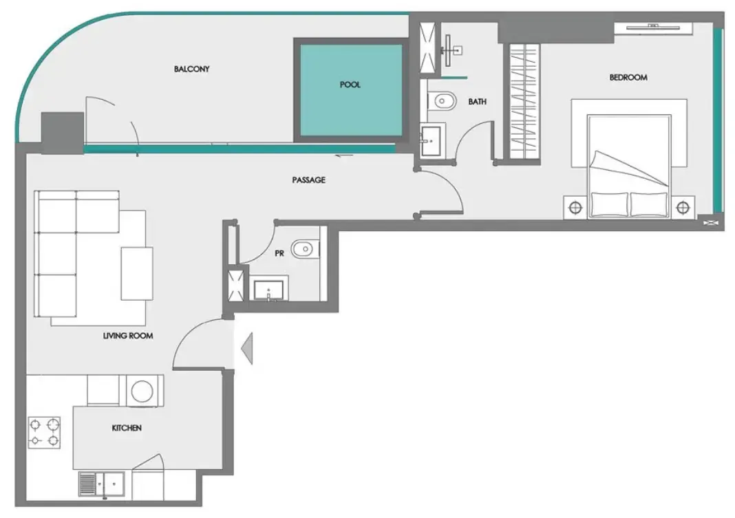 Samana Boulevard Heights 1 bed floor plan, 814 sqft