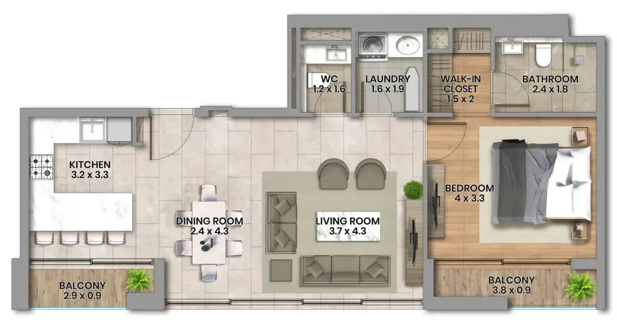 Elemental 22 1 bed floor plan, 841 sqft