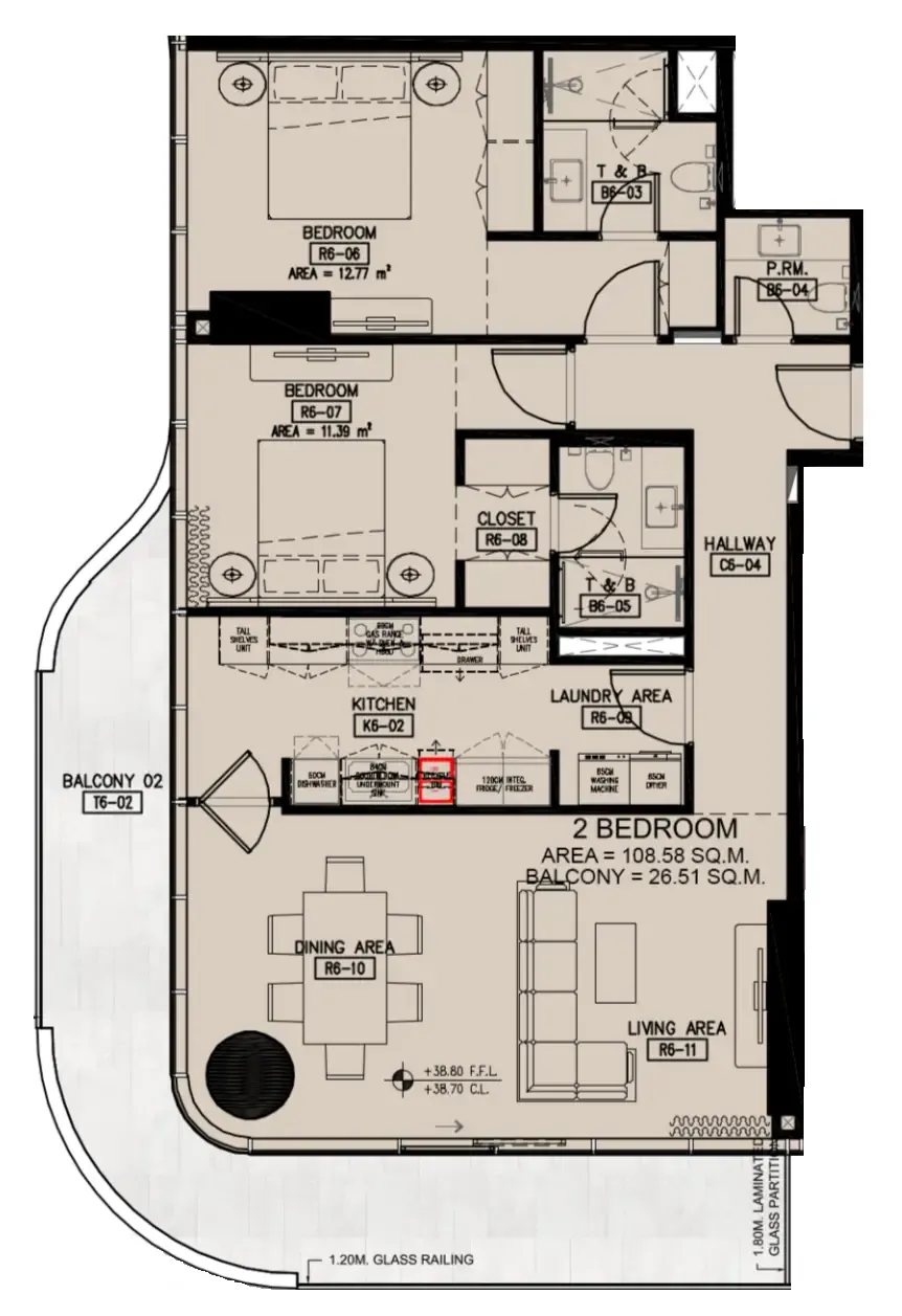 Azha Millennium Residences 2 bed floor plan, 1,454 sqft