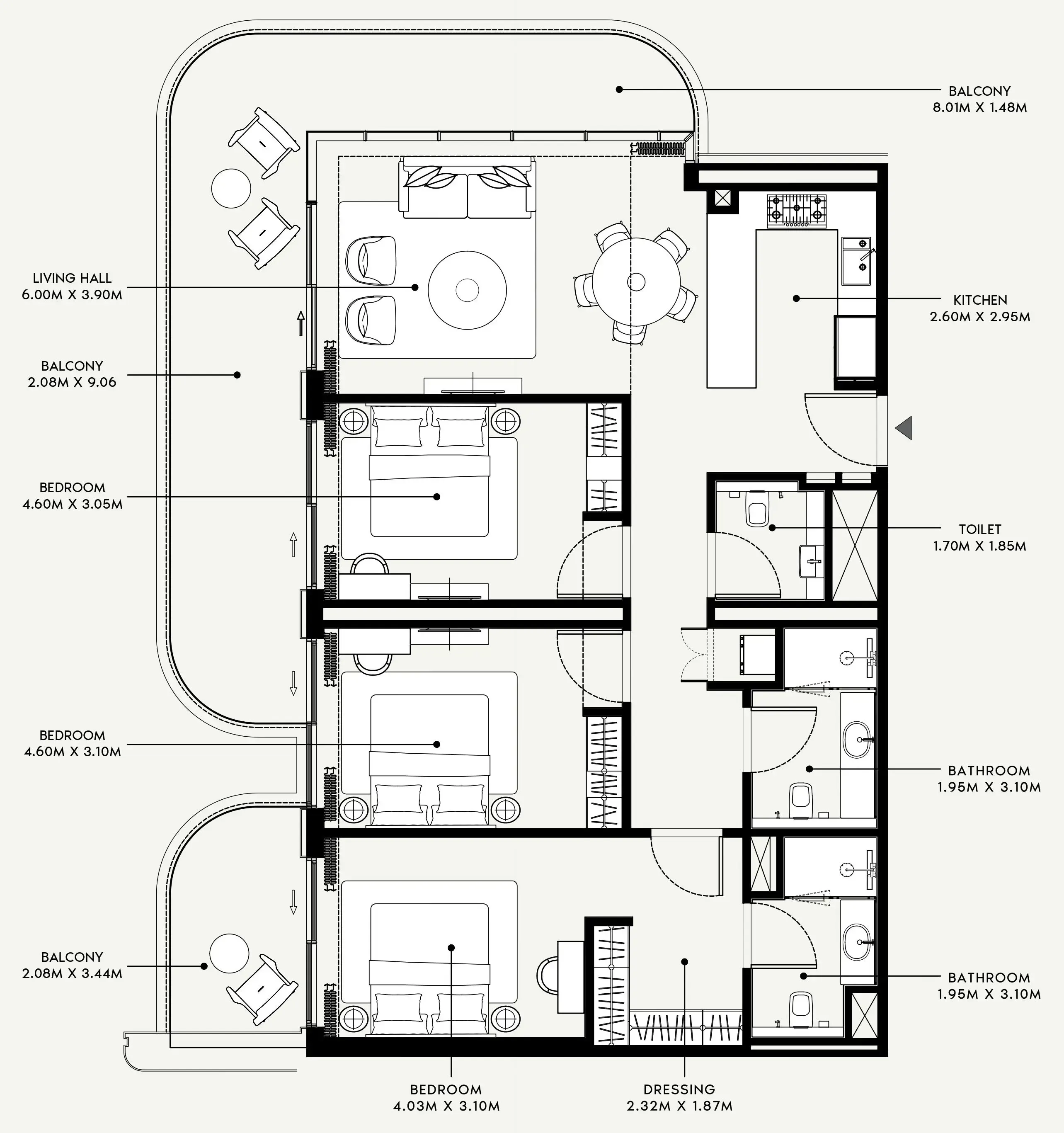 Azizi Venice 3 bed floor plan, 1,690 sqft