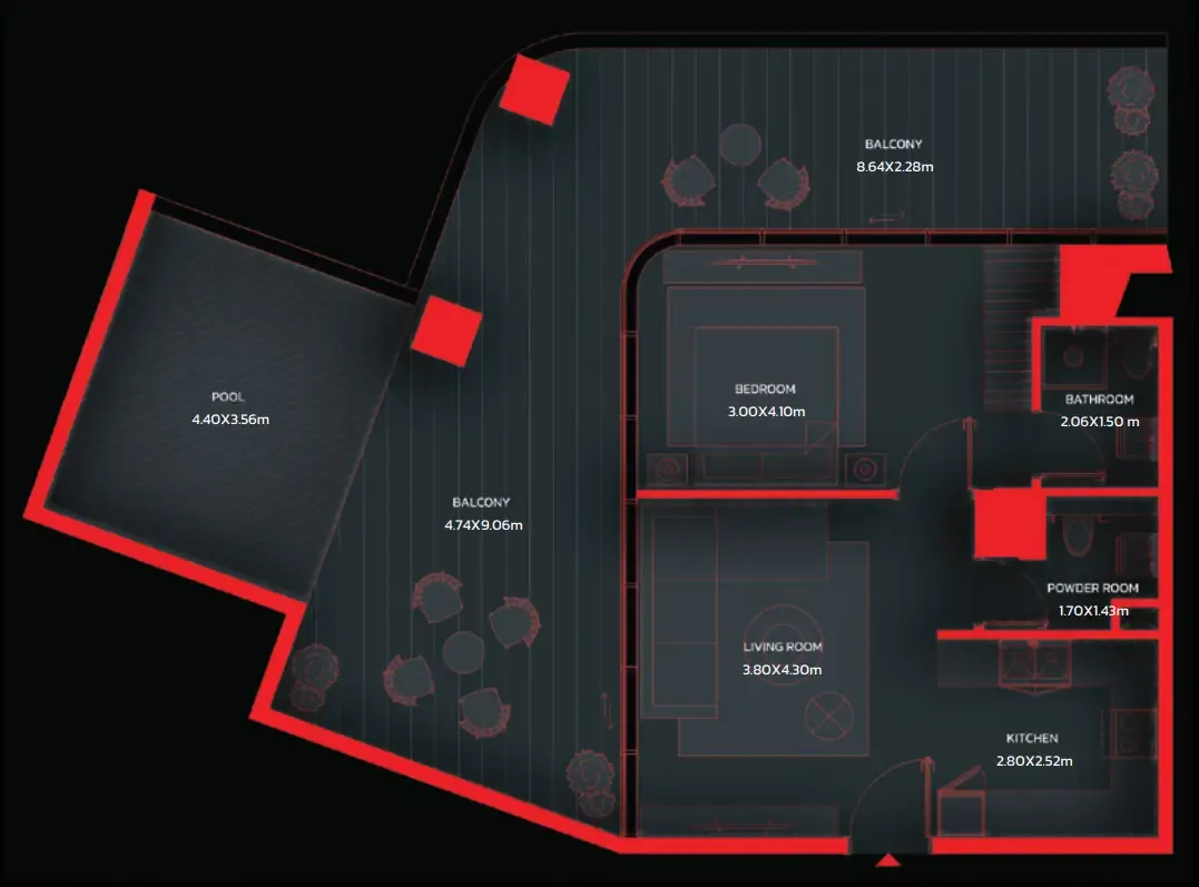 Tonino Lamborghini Residences by BNW Developments 1 bed floor plan, 1,215 sqft