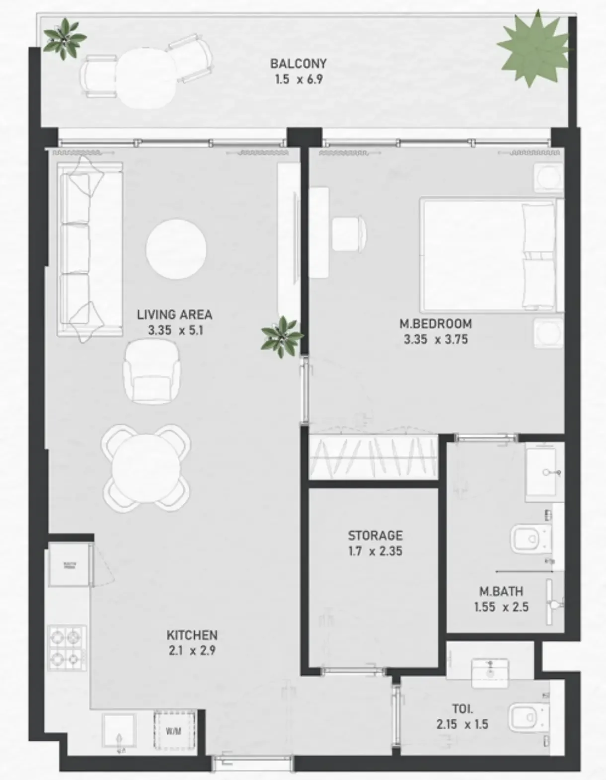 Ayami Residence 1 bed floor plan, 733 – 734 sqft