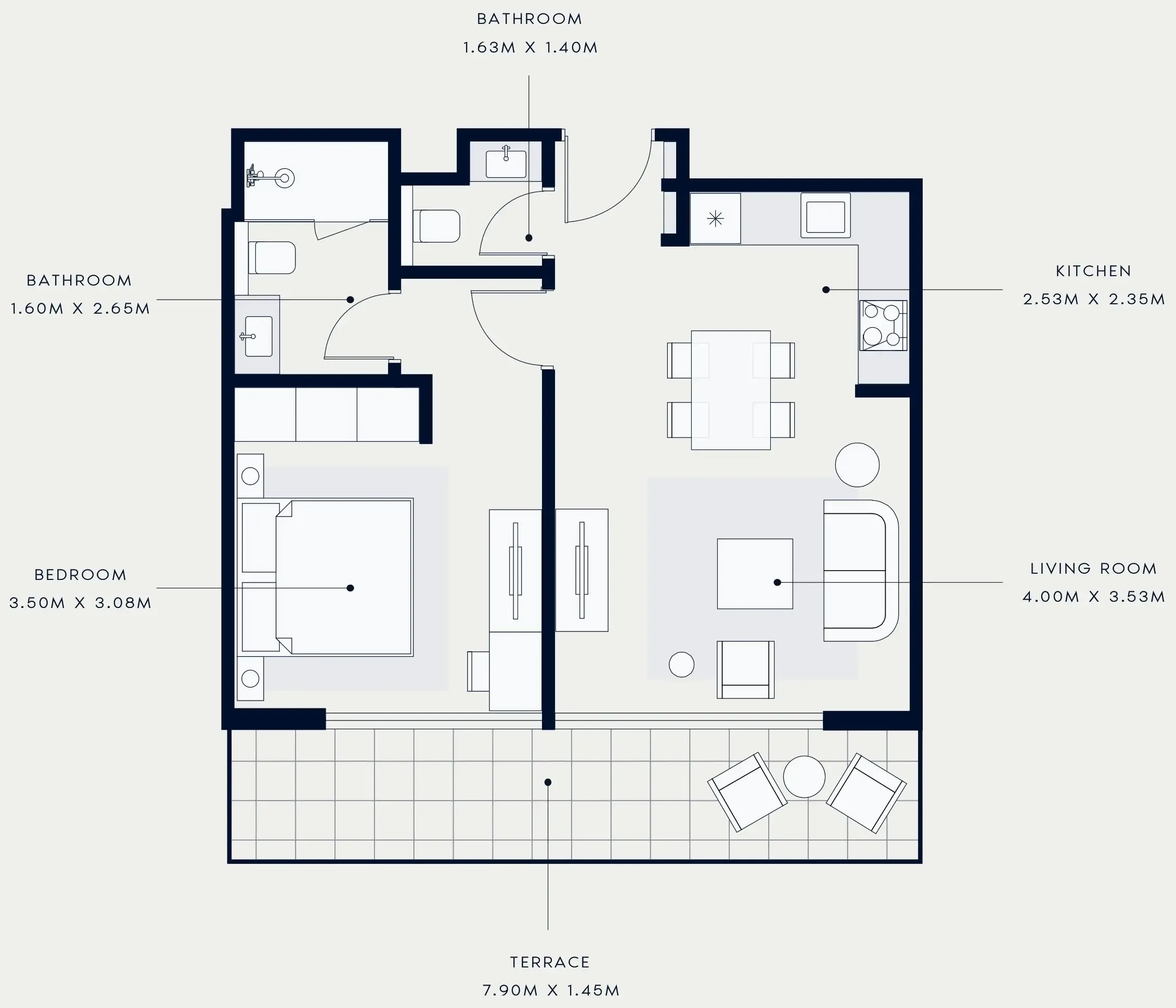 Azizi Venice 1 bed floor plan, 692 sqft