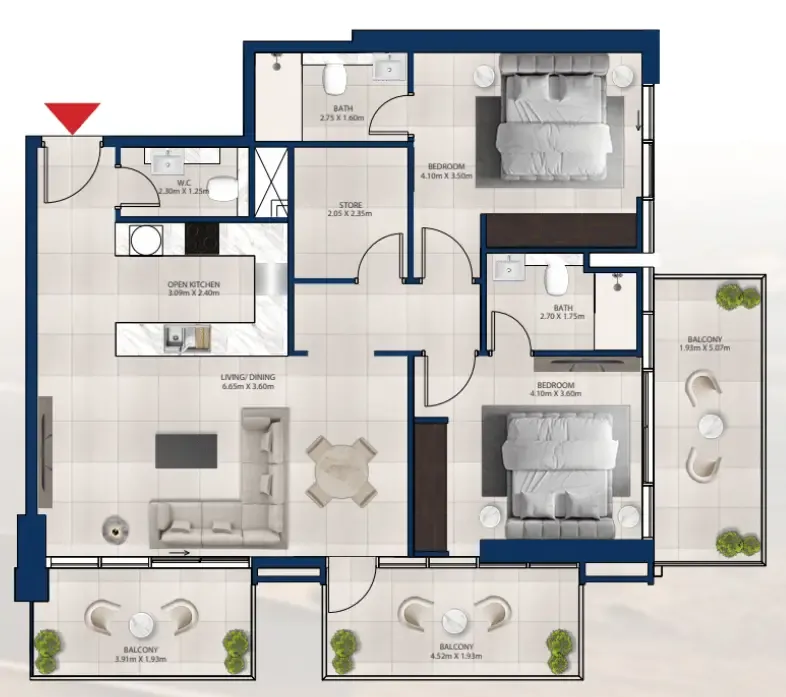 Al Vista 2 bed floor plan, 1,324 sqft