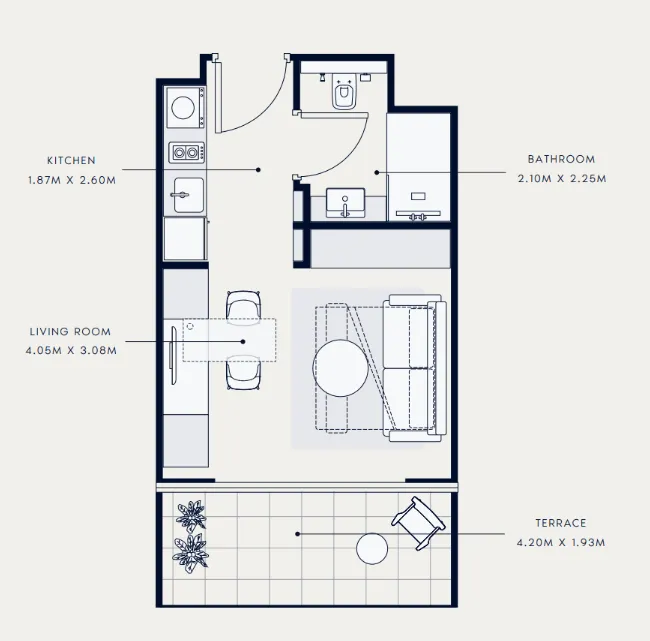 Azizi Venice Studio floor plan, 377 sqft