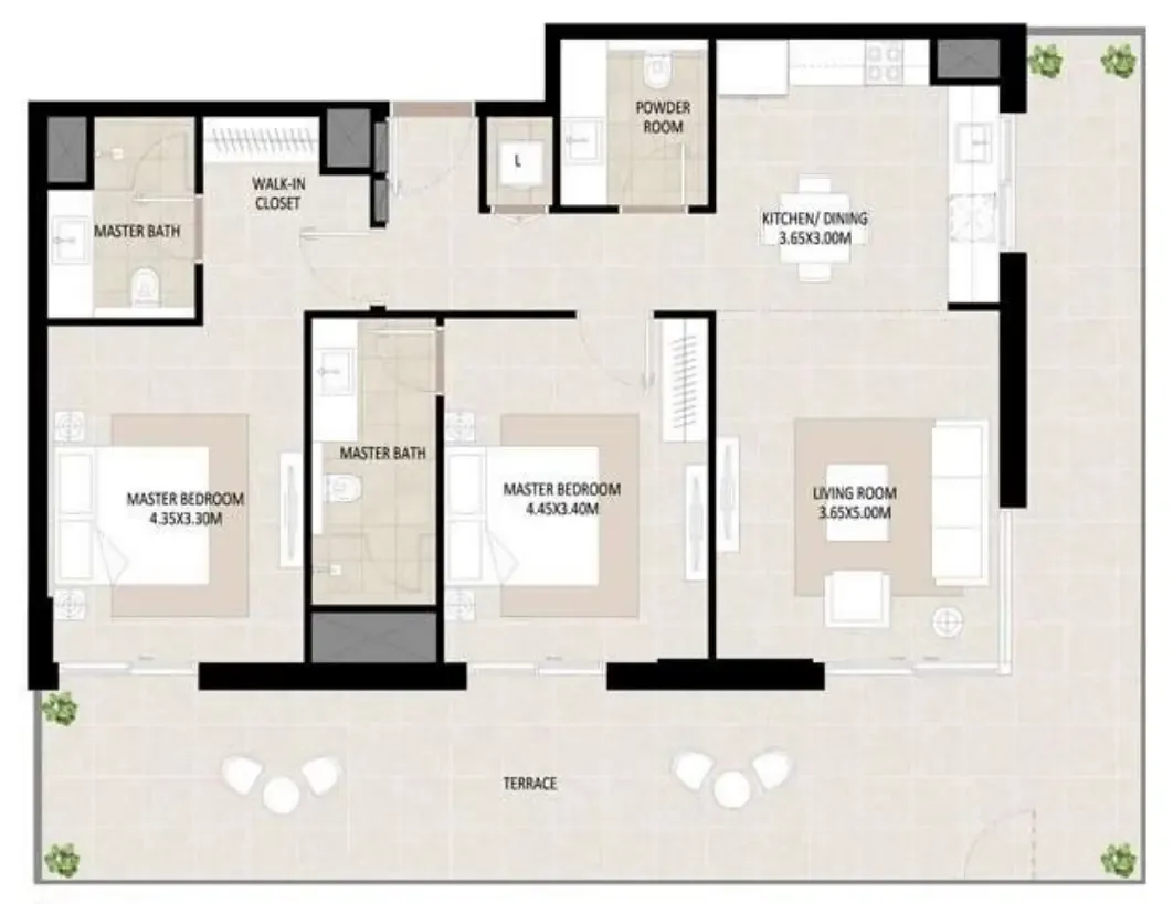 Odessa 2 bed floor plan, 1,582 sqft