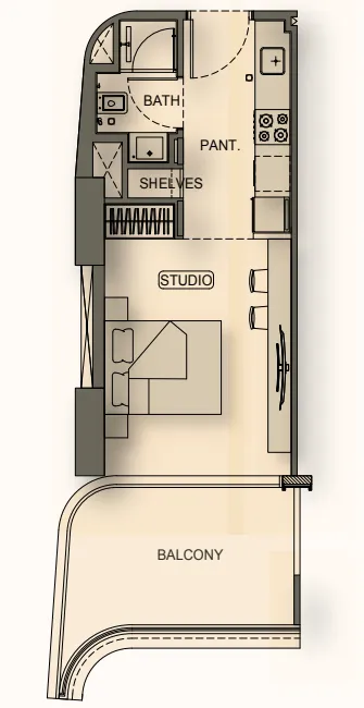 Binghatti Hillside Studio floor plan, 416 sqft