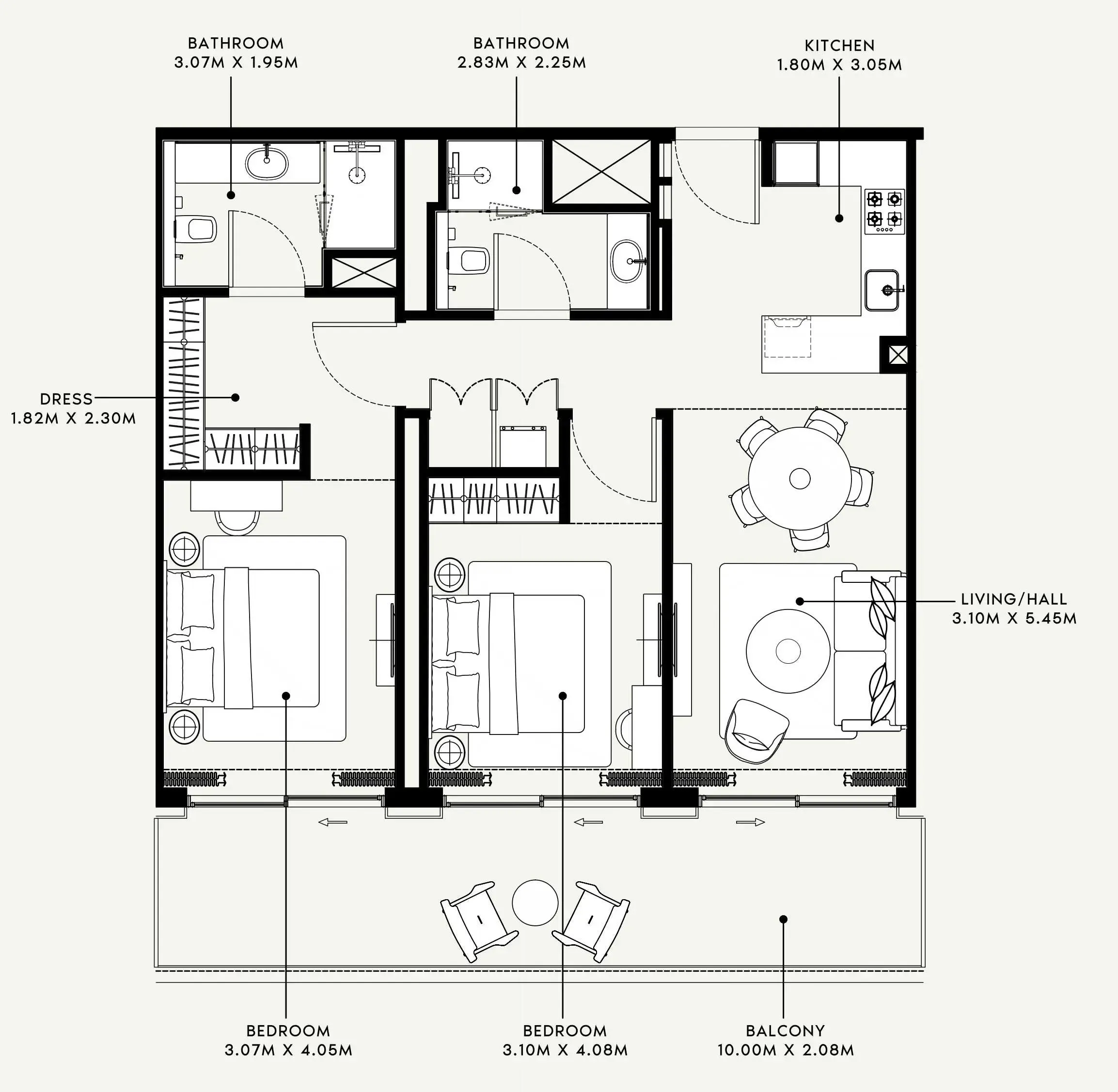 Azizi Venice 2 bed floor plan, 1,159 sqft