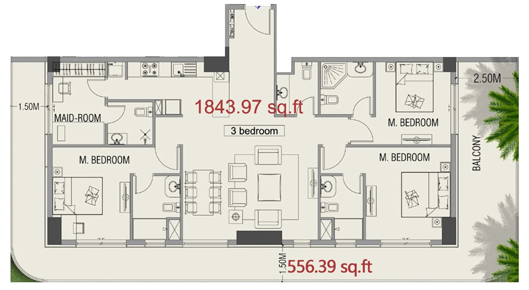 Forest City 3 bed floor plan, 1,940 sqft