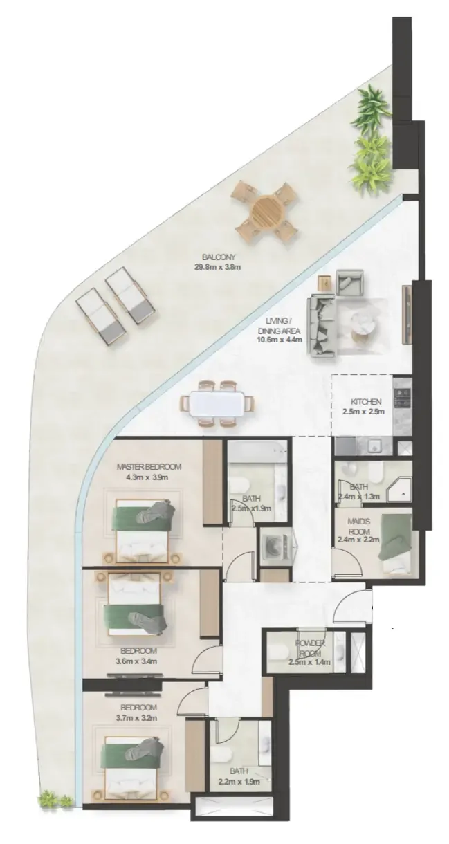 Oystra 3 bed floor plan, 2,325 sqft