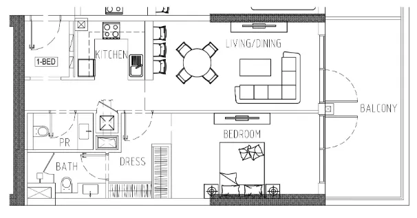 Damac Riverside Views 1 bed floor plan, 960 sqft