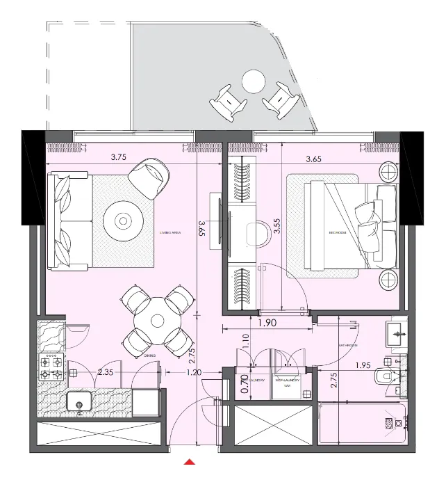 Azizi Wasel 1 bed floor plan, 646 sqft