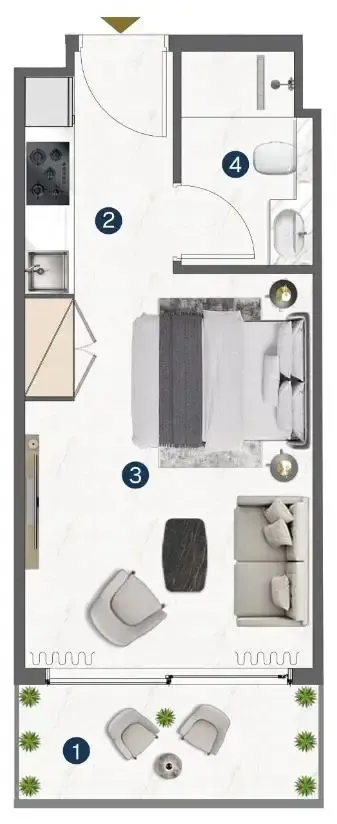 Omya Residence Studio floor plan, 363 sqft