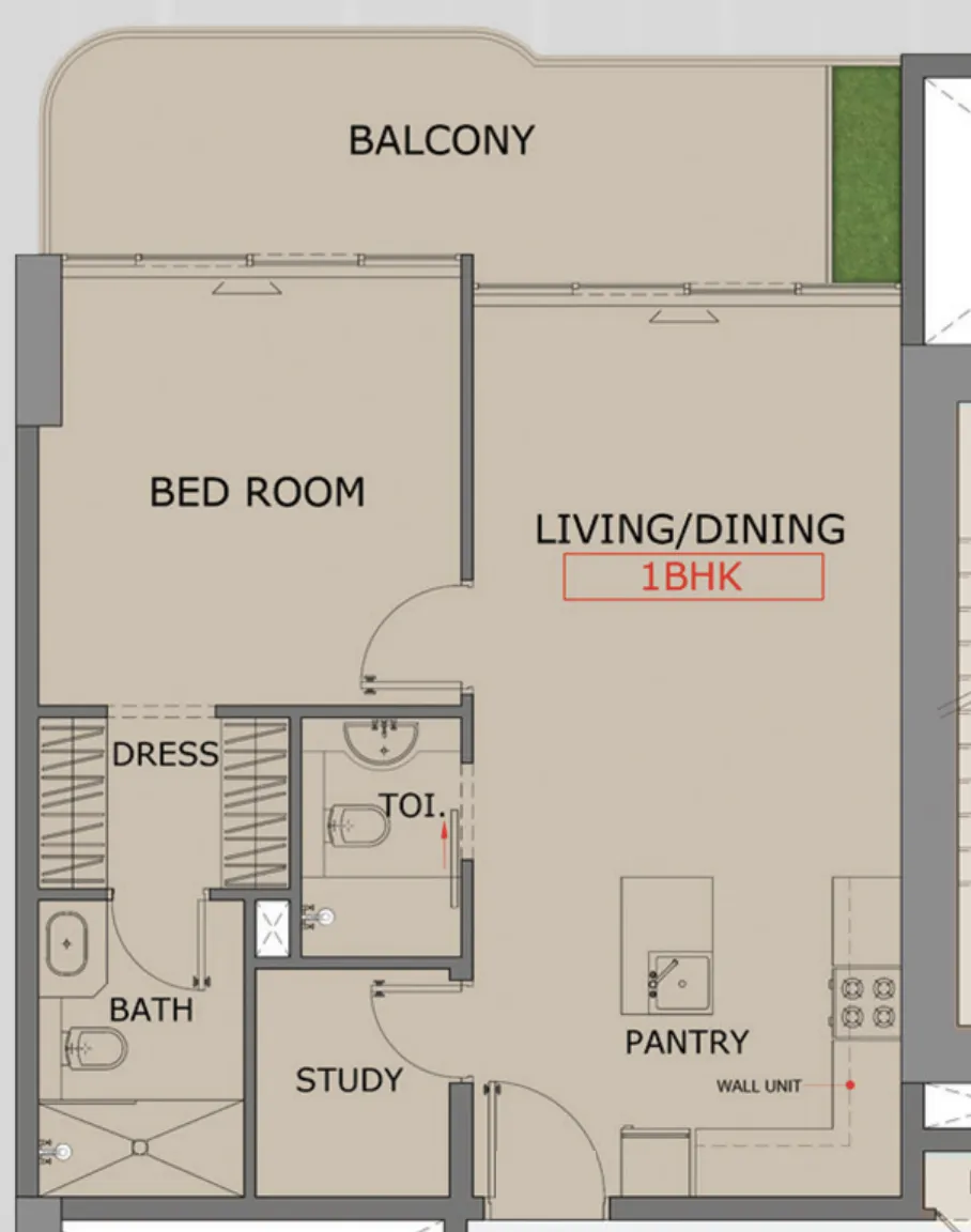 Floarea Skies 1 bed floor plan, 833 sqft