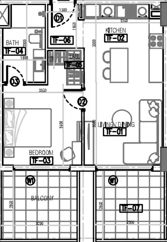 Laya Courtyard 1 bed floor plan, 684 sqft