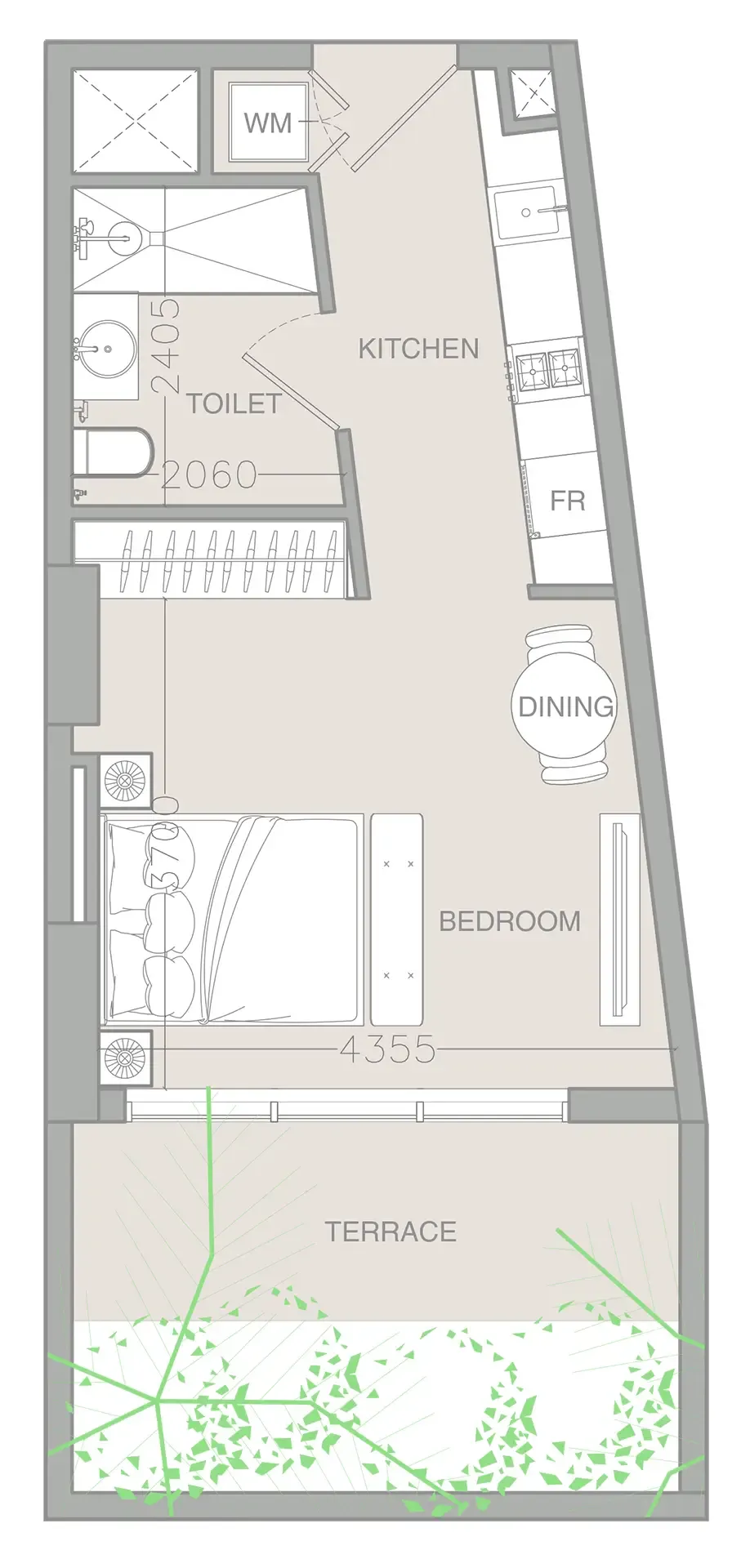 IR1DIAN Park Studio floor plan, 502 sqft