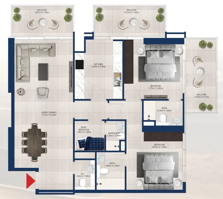 Al Vista 2 bed floor plan, 1,416 sqft