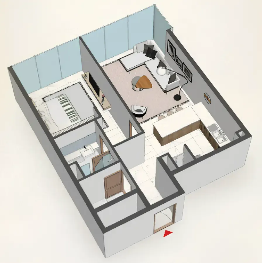 Comfort by Roof 1 bed floor plan, 769 sqft