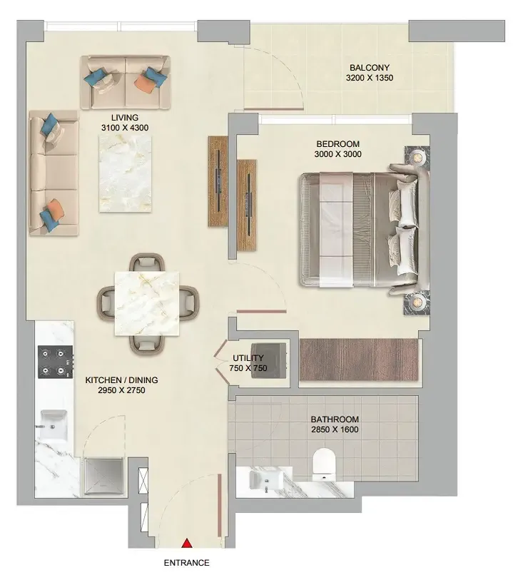 The Woods at Sobha Sanctuary 1 bed floor plan, 546 sqft