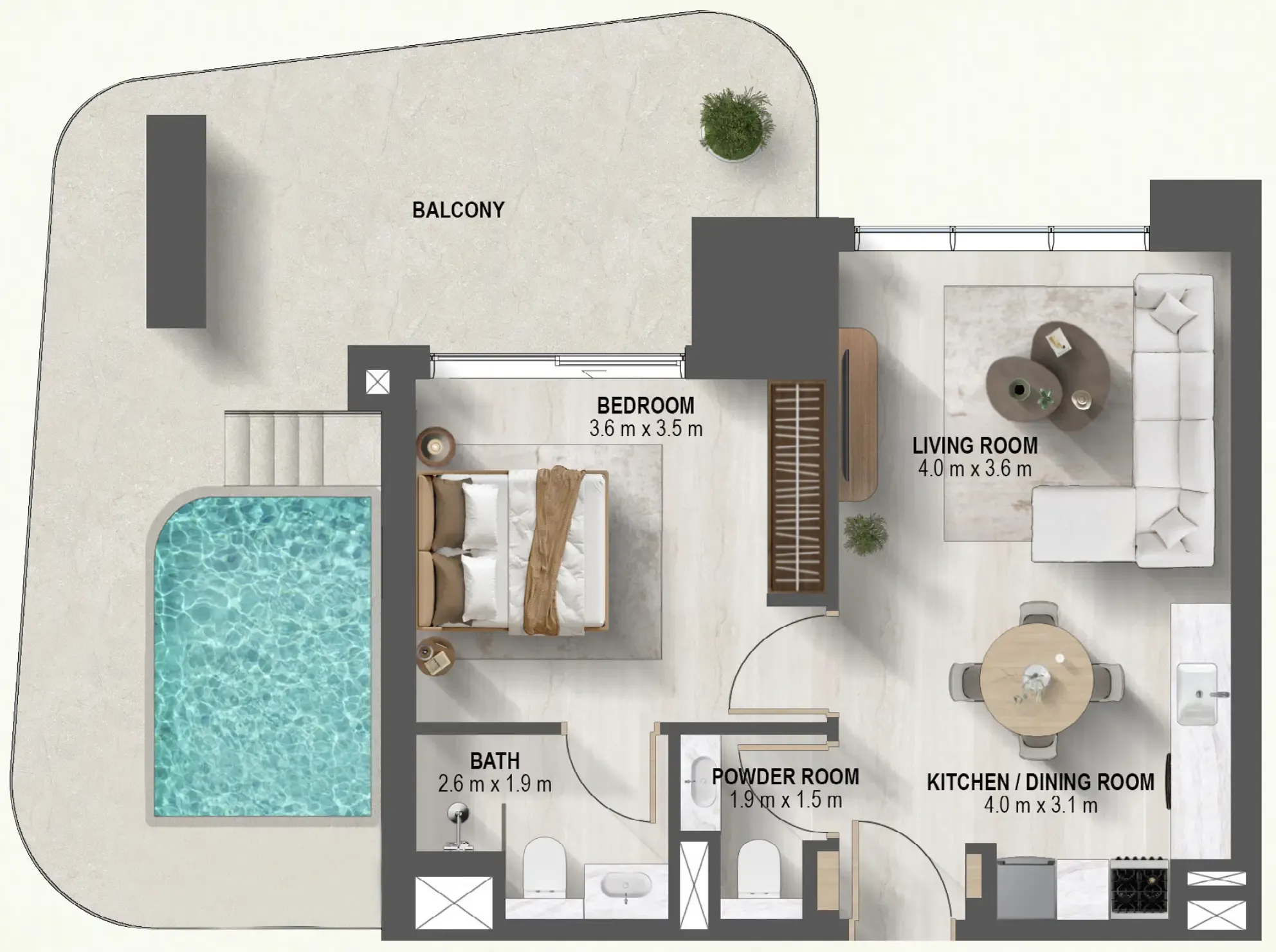 Sanctuary 1 bed floor plan, 1,067 sqft