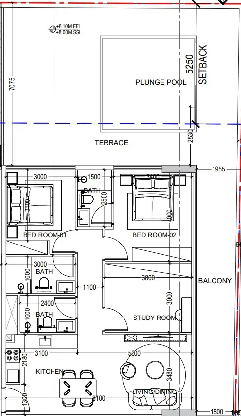 Al Haseen Residences 6 2 bed floor plan, 1,936 sqft