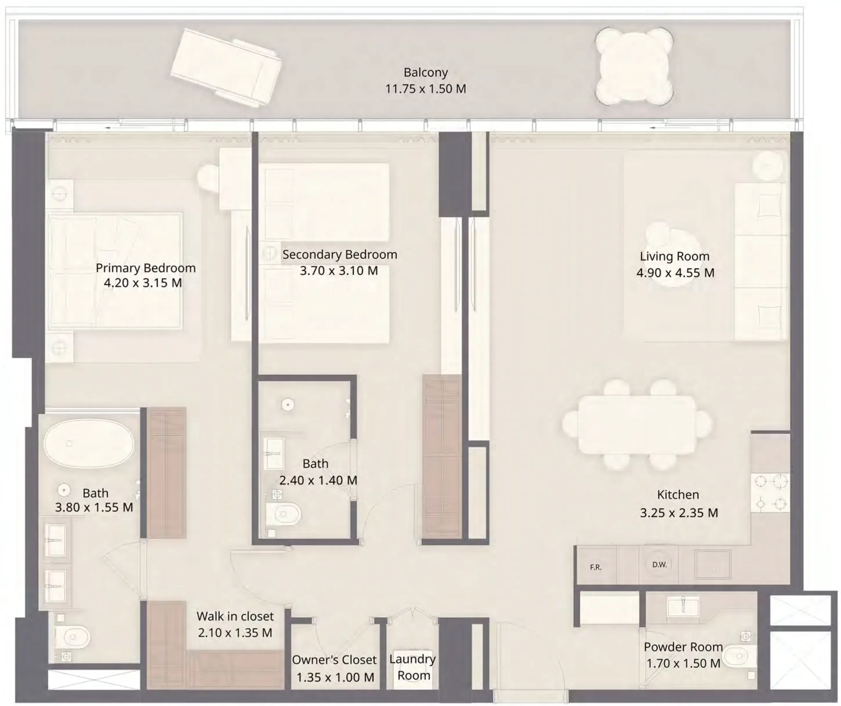 The Residences at Sheraton Al Marjan Island Resort Phase 1 & 2 2 bed floor plan, 1,278 sqft
