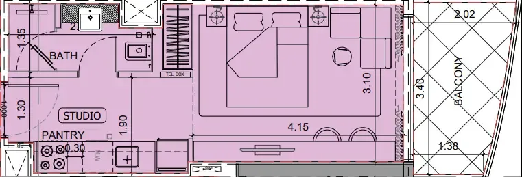 Project Maybach Studio floor plan, 362 sqft