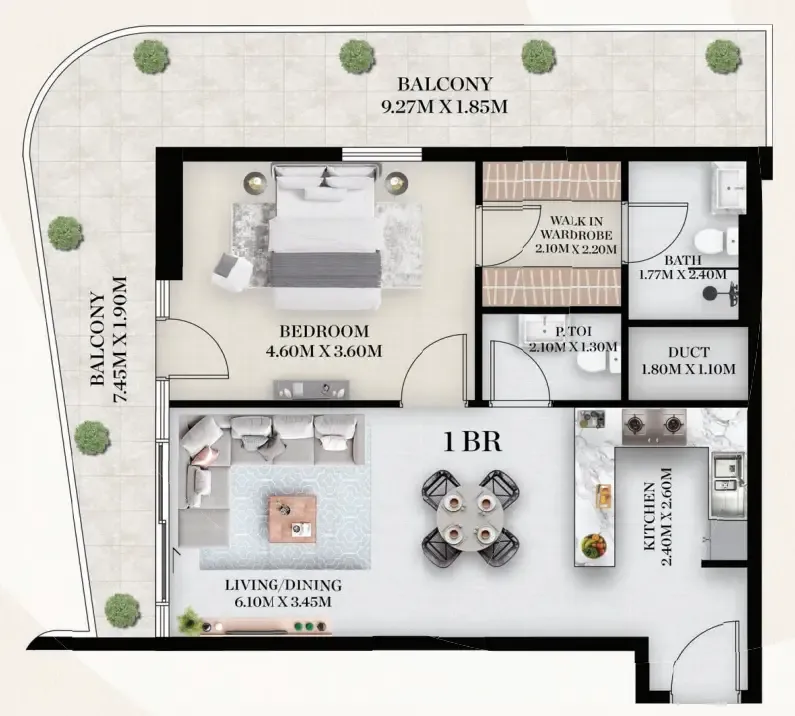 Chapter 01 by Newbury 1 bed floor plan, 1,005 – 1,034 sqft