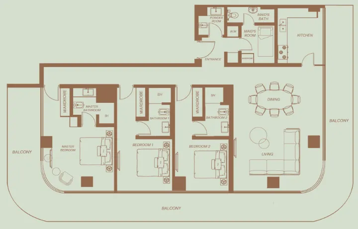 Eden House The Park 3 bed floor plan, 2,547 sqft