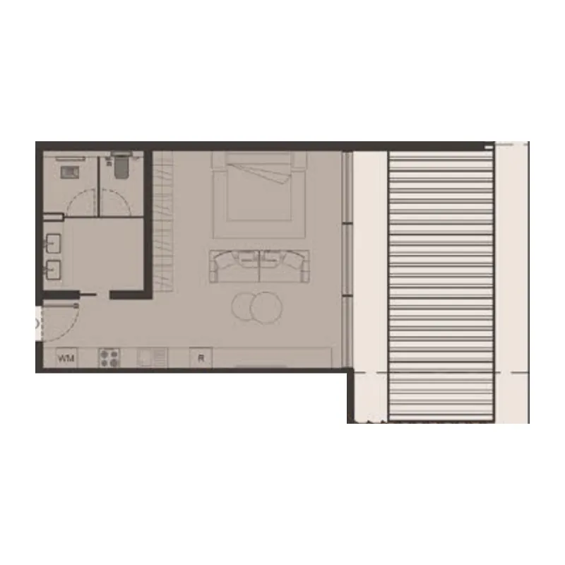 Omoria Private Residences Studio floor plan, 599 sqft