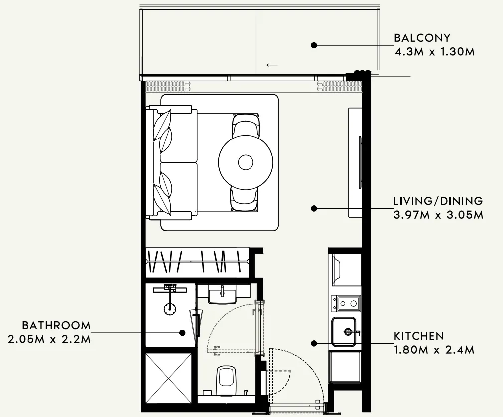 Azizi Milan Studio floor plan, 323 sqft