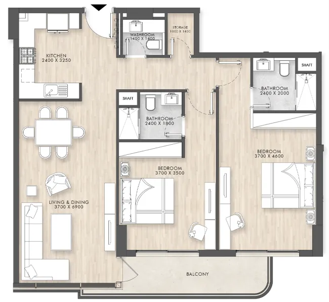 Capital Horizon Terraces 2 bed floor plan, 1,194 sqft